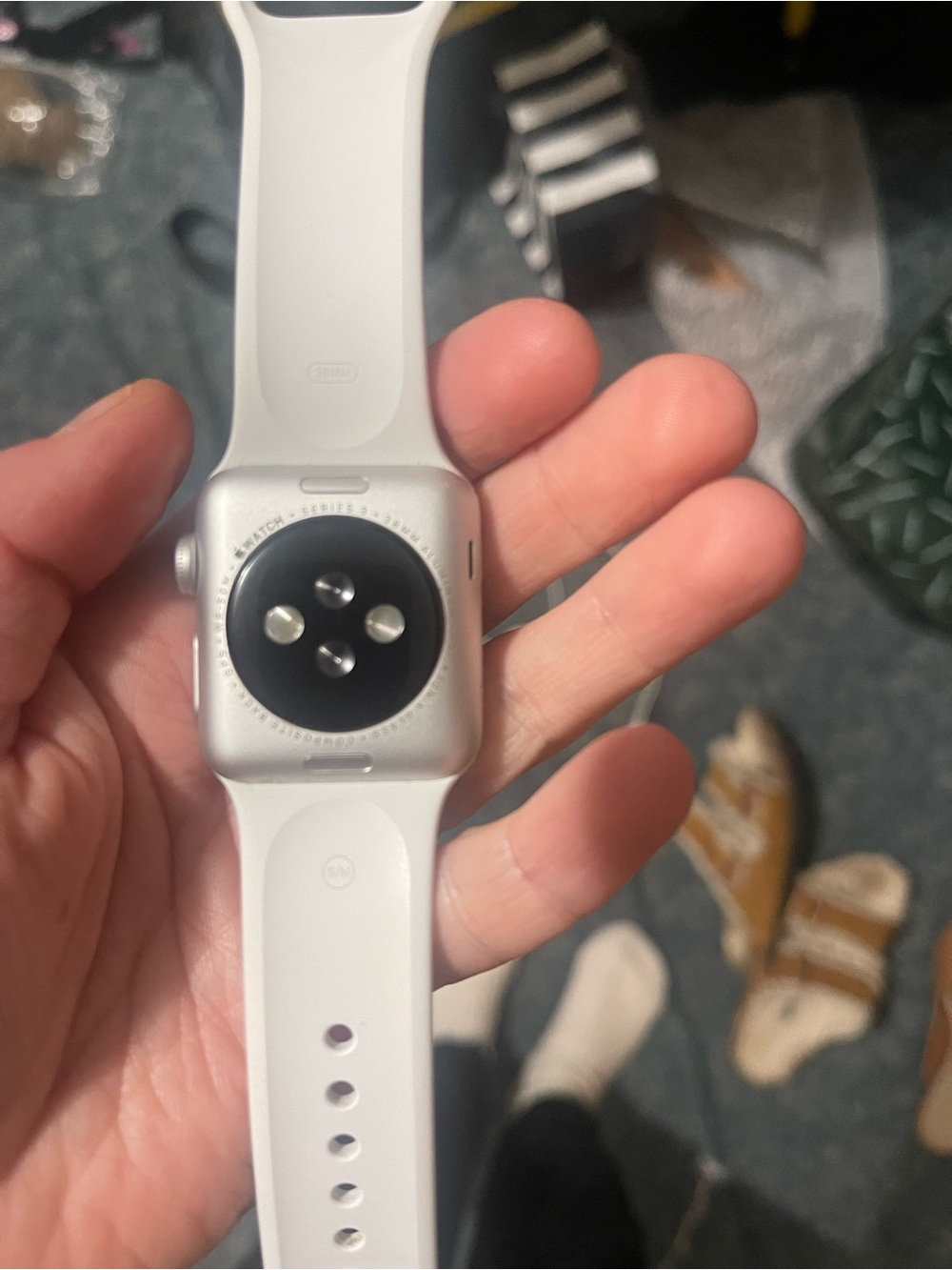 Apple Watch with Silver Case and White Sport Band